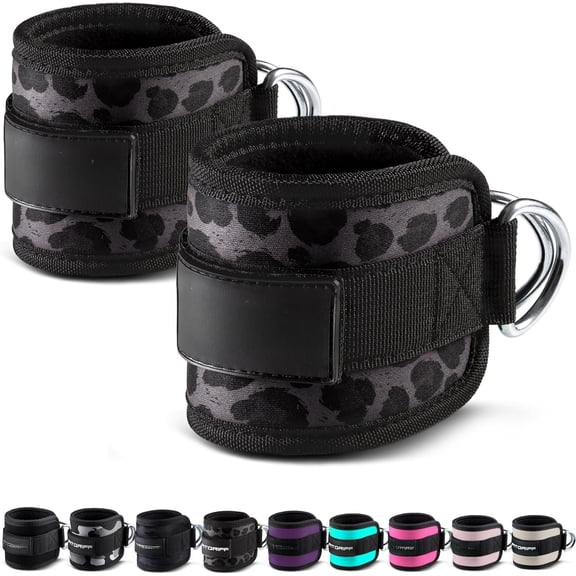 (R) Ankle Straps V1 for Machine (2 Pieces) - Gym Workout Equipment - Pulley Attachment, Kickback Straps