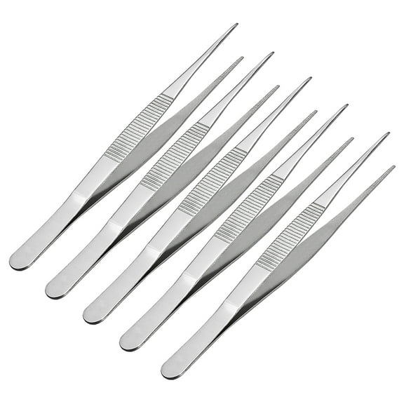 5Pcs 7-inch Stainless Steel Straight Pointed Tweezers with Serrated Tip