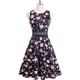 thumbnail image 3 of Vestido de cóctel vintage floral hasta la rodilla con cuello redondo para mujer, 3 of 4