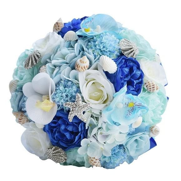 Abbie Home Bouquet de Mariage Plage Bleue avec Fleurs à Lancer avec Perles, Coquillage et Strass pour Décoration de Fête de Mariage (Bouquet)