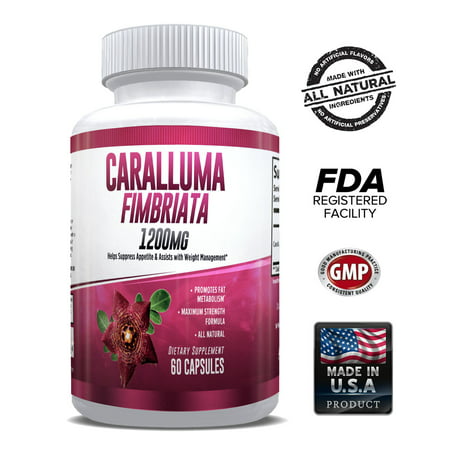 Pure Caralluma Fimbriata 1200mg Max Strength – Appetite Suppressant, Increase Fat Burn, Weight Loss Supplement, Non-Stim - for Men & Women - 1