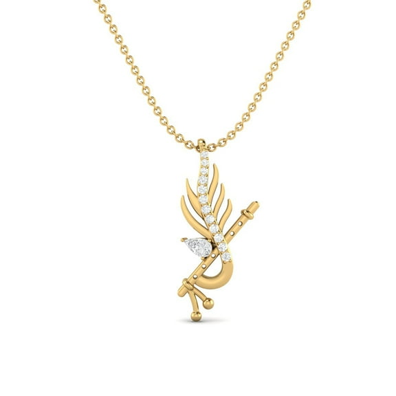 0.50 Carat Moissanite Diamond E Color VS1 Clarity Brilliant Cut Krishna Flute Leaf 925 Sterling Silver Gold Vermeil Necklaces