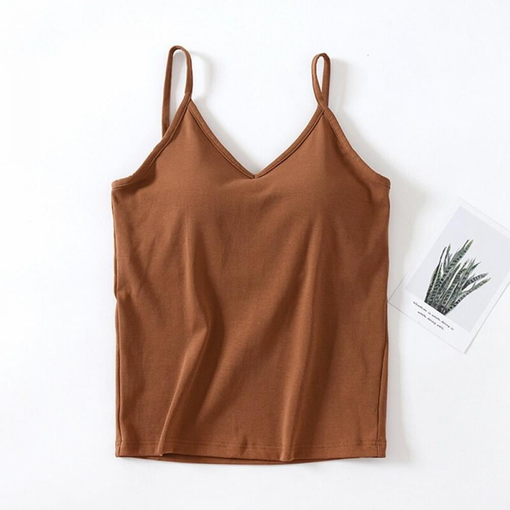 D8 Tank Top V-Neck Shelf Bra Cami Sleeveless Women Spaghetti Strap Padded  Camisole Vest Tops New Arrived - Walmart.com