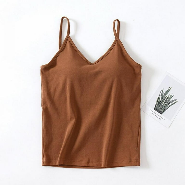 EHQJNJ Camisole Tops for Women Built in Bra Brown Women Wooden Ear Edge  Hanging Neck Sling Two Wear Chest Wrap Top Vest Womens Camisole Tank Tops