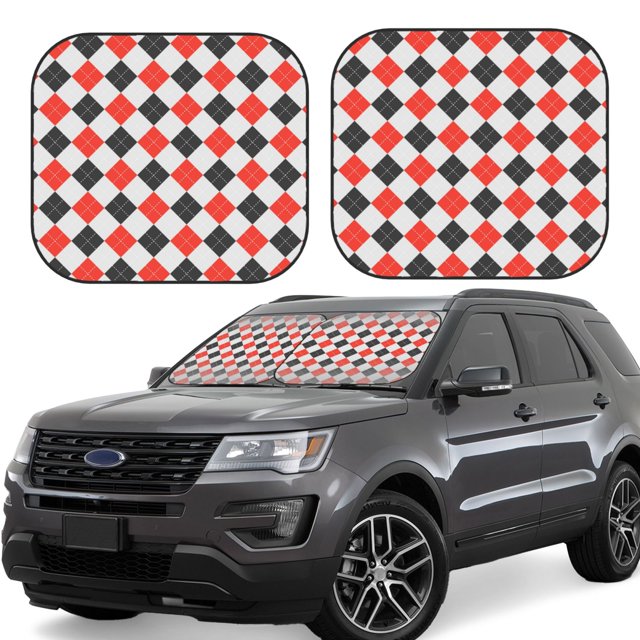 Fotbe Red and black argyle Juego de 2 Piezas de Parasoles para Parabrisas | Bloqueador Solar para Auto | Accesorios Plegables para Protección Solar Interior-Large
