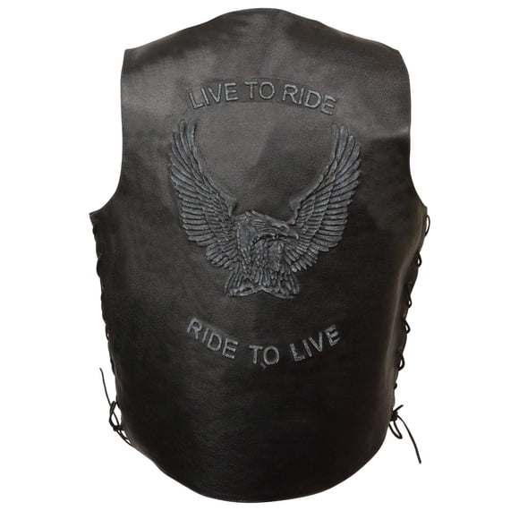 Event Leather ELM3900 Men's 'Live to Ride' Black Leather Side Lace Vest with Flying Eagle Emboss - 5X-Large