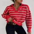 thumbnail image 1 of Camisa de punto a rayas de manga larga a la moda con cuello tipo polo que combina con todo, 1 of 6