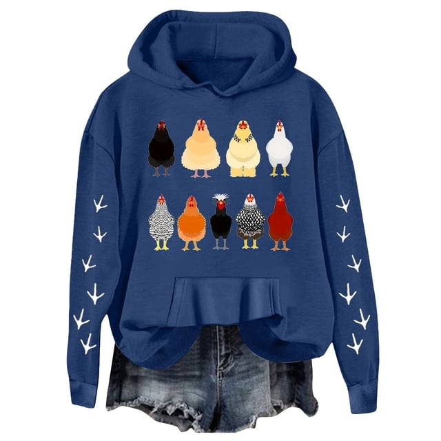 TINZ Femmes Décontracté Léger Ample Chandail à Capuche Manches Longues Imprimé Graphique Poulet Chandail Chandail Femmes Décontracté Grande Taille Tunique Chandail à Capuche Grande Capuche Femmes