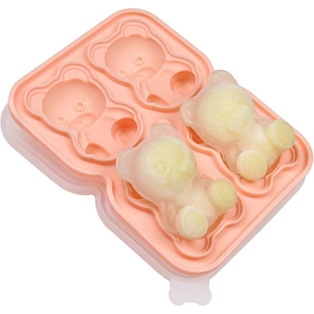 Cute Bear Ice Cube Mould,Fun Shape Ice Cube Tray,4 Bear Ice Cubes for Drinks Cocktails Iced Coffee,Silicone Ice Mould Chocolate Mould with Transparent