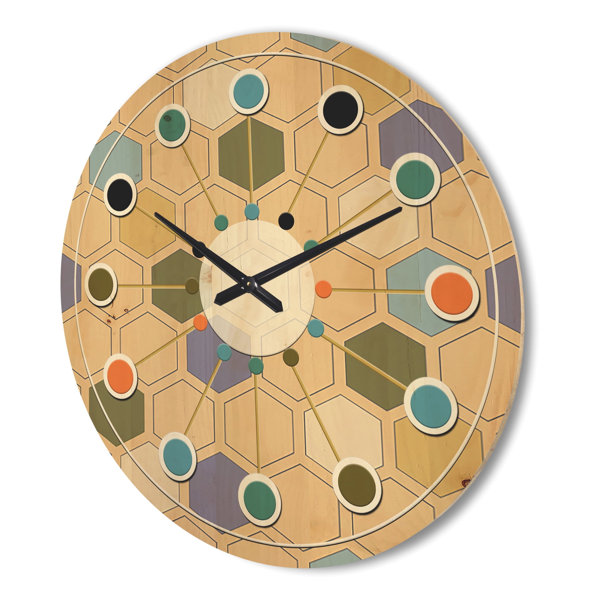 Designart 'Hexagon Retro Pattern VI' Mid-Century Modern Wood Wall Clock