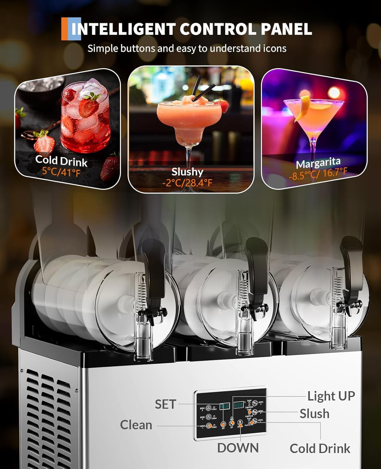 Zzistar Commercial Slushy Machine 15Lx3, Tainless Steel Smoothie Frozen Drink Maker with Self-Cleaning Mode, 1200W Electric Large Slushie Machine for Home Party