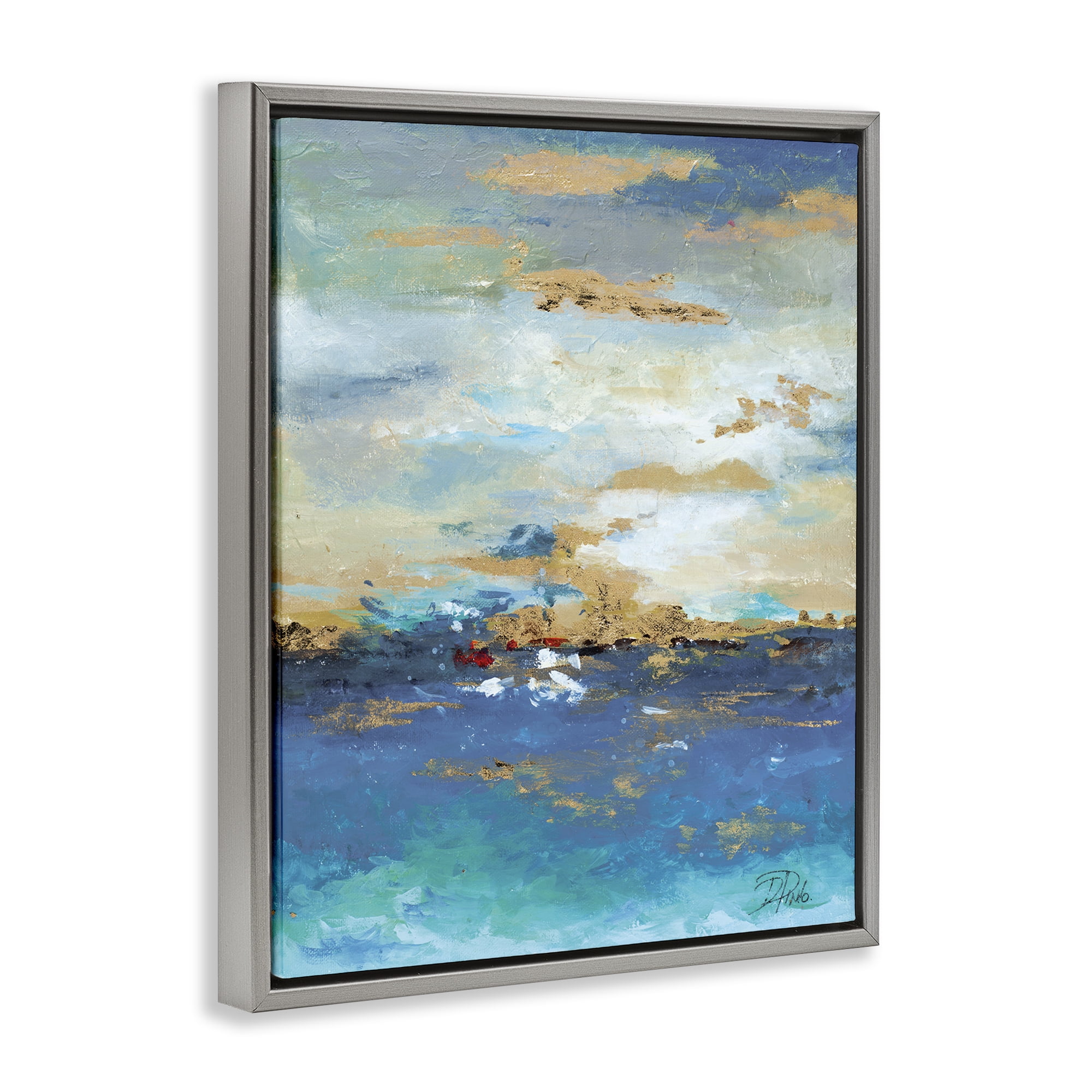 Stupell Industries Ocean View with Tan Accents Abstract Painting Gray Floater Framed Canvas Art Print Wall Art, 25 x 31