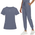 thumbnail image 6 of Nmnitkp Women's Scrubs Set Short Sleeve V-Neck Button Top Drawstring Jogger Pants Side Slit Pockets Four-Way Stretch Moisture-Wicking Antimicrobial Caregiver Nursing Medical Uniforms Gray,L, 6 of 9