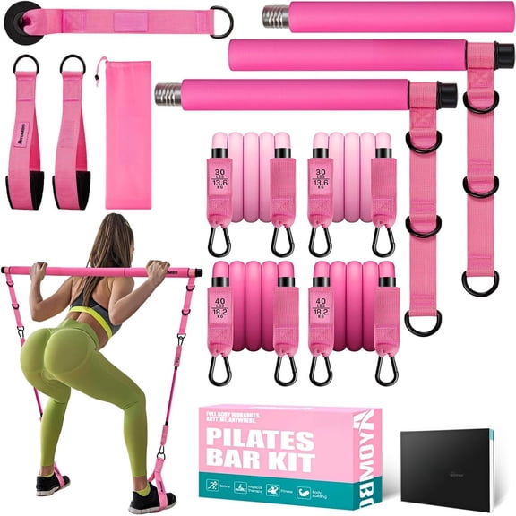 Pilates Bar Kit with Resistance Bands, Pilates Workout Equipment for , , , Arm, Squats Exercise Equipment for Workouts, Adjustable 3-Section Pilates Bar Kit for Women & Men