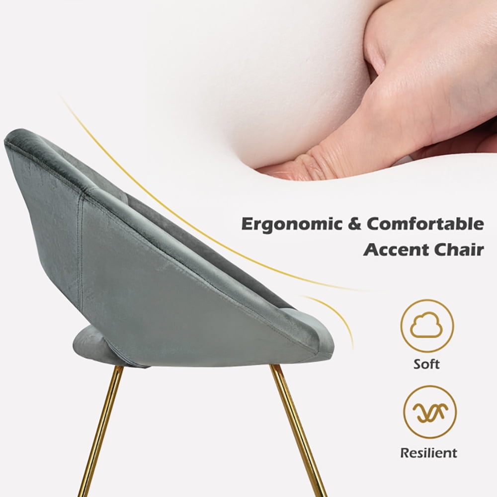 Finihen Velvet Dining Arm Chair, Modern Accent Velvet Dining Arm Chair with Golden Metal Legs and Soft Cushion, for Bedroomï¼Living Room, Dining Room, Kitchen, Gray