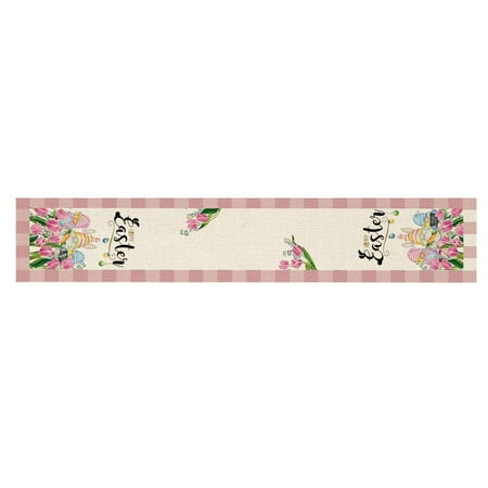 

Topaty Easter Table Runner | Spring Bunny Flower Gnomes Decor Easter Table Cover | 30x182cm/11.81x71.65in Dresser Scarf Table Topper for Easter Home Decoration