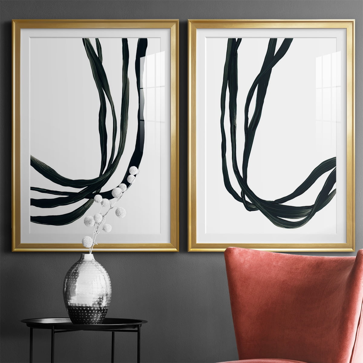 Wexford Home Onyx Ribbon I Premium Framed Print, 26.5" x 36.5" - Ready to Hang, Gold (Set of 2)