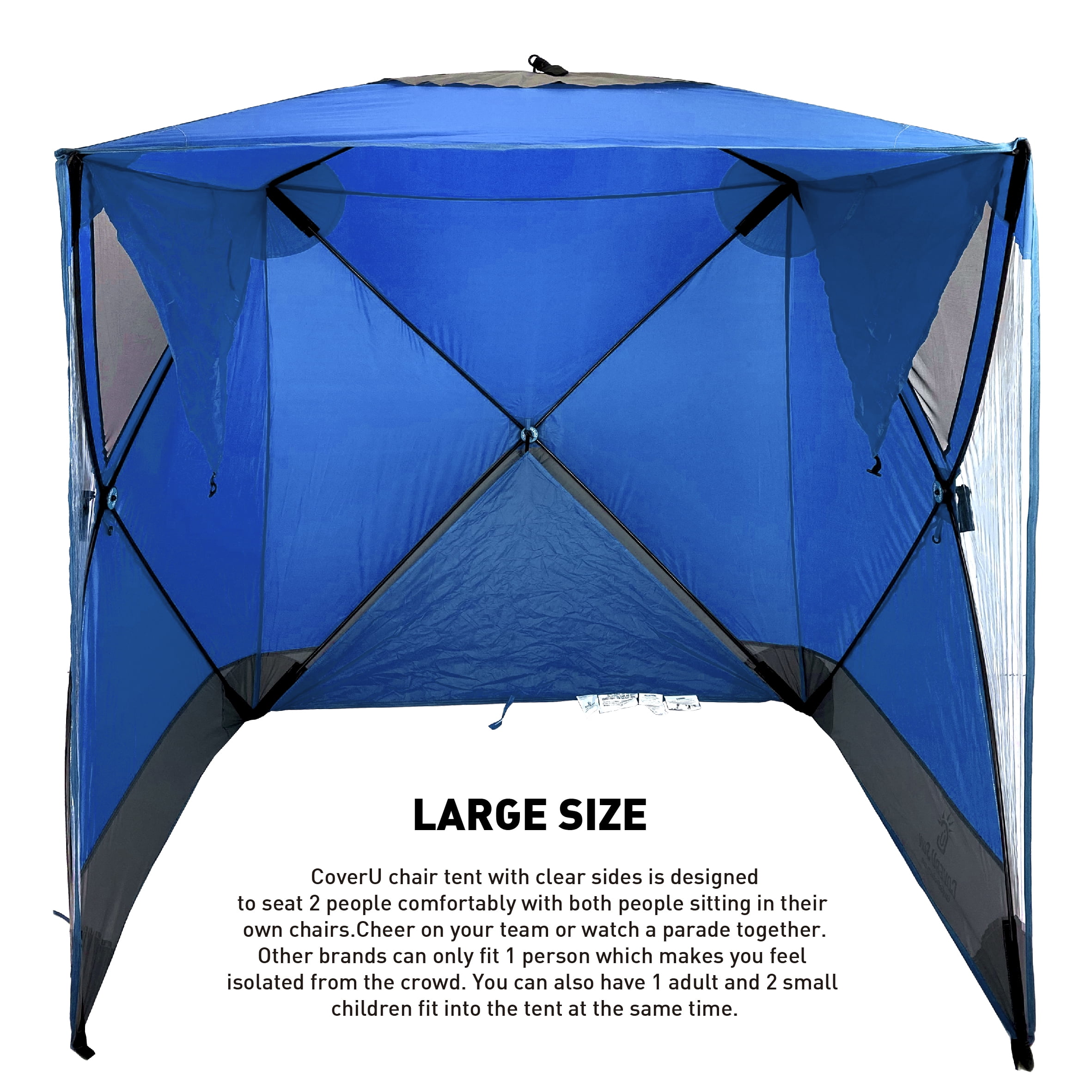 CoverU Sports Tent Pod SUN Protection – Pop Up 2 Person Hot Climate Canopy Shelter – Patent Pending - BLUE