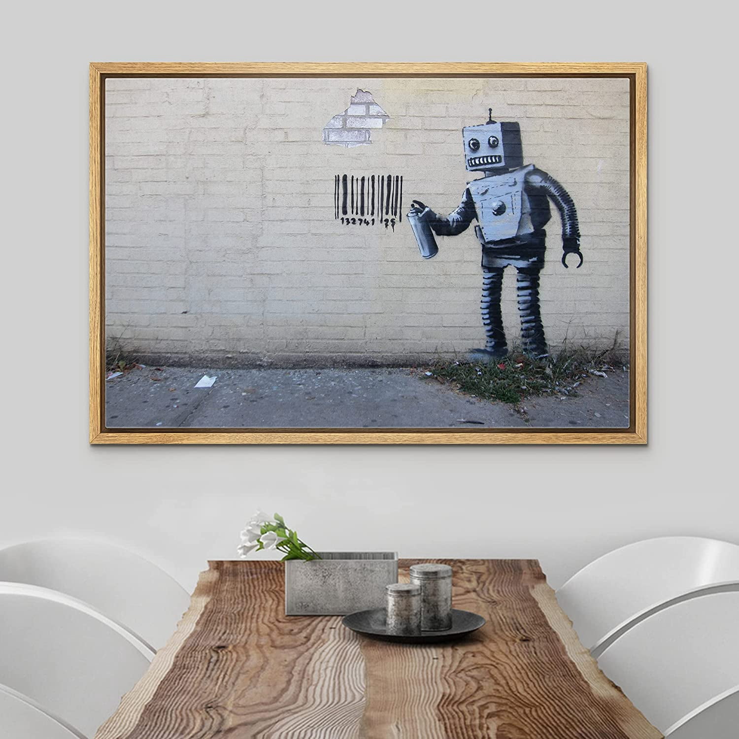 wall26 Framed Canvas Print Wall Art Banksy Robot Spray Painting 
