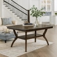 thumbnail image 2 of Benjara Style Solid Wood Rectangular Dining Table w/ Flowing Leg Base - Brown, 2 of 5