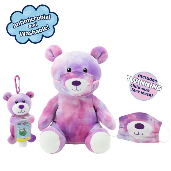 Animal Adventure® WelloBeez™ – Antimicrobial Plush Mask Mate™ – Masked Bear Plush with Additional Child’s Face & Clip Bundle