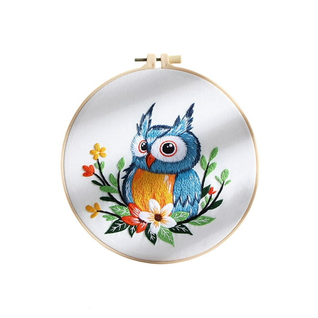 EastVita Owl Embroidery Kit For Beginners, Animal Stamped Pre Printed Embroidery Kits, Starter Needlepoint Kits With Instructions Clothes Hoops Threads Needles