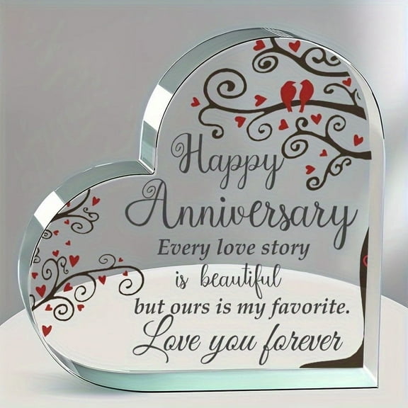 Romantic Heart-Shaped Acrylic Plaque - Tabletop Sign For Wedding Anniversary Stylish Room Decor Style - 4X4 Inch Perfect Gift For Couples Romantic Getaways And Special Occasions