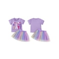 thumbnail image 2 of RUINIXCW Kids Toddler Girl Birthday Cake Mesh Outfit 1 2 3 4 5 6 Years Birthday Summer Outfit It's My Birthday Letter Embroidery Short Sleeve T Shirt with Rainbow Tulle Tutu Skirt 2 Pcs Set, 2 of 8