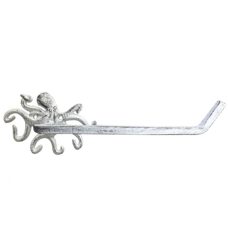 Hampton Nautical Cast Iron Octopus Toilet Paper Holder - 11 Inch Nautical Bathroom Decor, Beach Theme