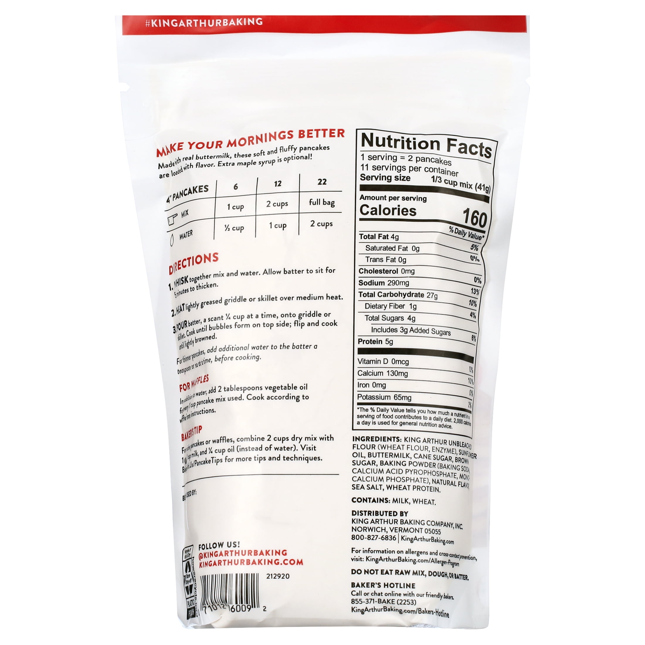 King Arthur Baking Company, Sourced Non-GMO Buttermilk Pancake Mix, 16 oz Resealable Bag