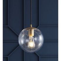 JONATHAN Y Bleecker 7.75" Metal/Glass Globe LED Pendant, Clear/Brass