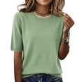 thumbnail image 2 of Womens Short Sleeve Sweaters Crew Neck Business Casual Lightweight Sweater Tops 2026 Spring Summer Blouse Green S, 2 of 7