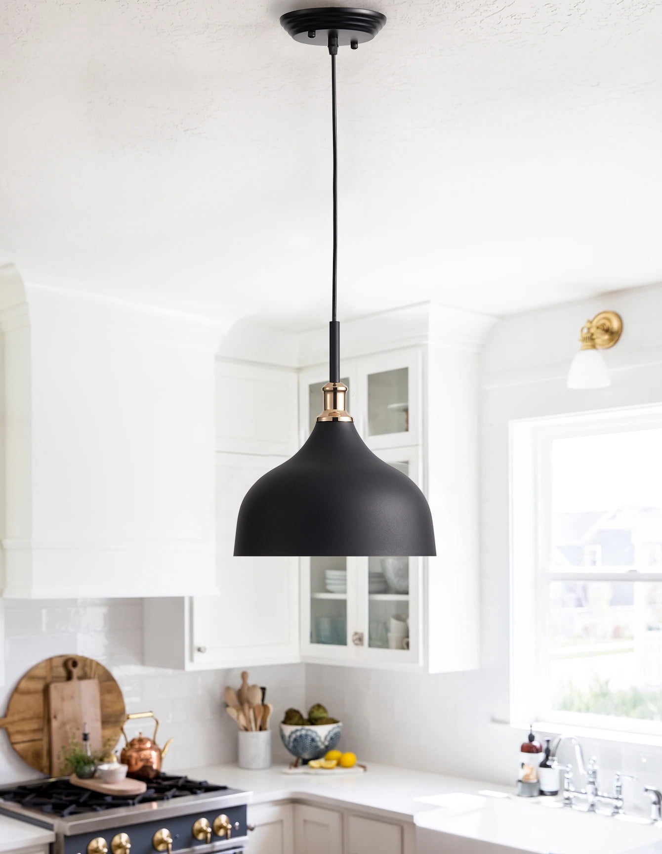 Aiwen Black Finish Chandelier Pendant Lamp Metal Dome Shade Hanging Light Fixture