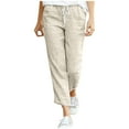 thumbnail image 2 of Leesechin Cargo Pants for Women casual drawstring elastic waist cotton linen nine-quarter Trousers on Clearance, 2 of 6