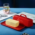 thumbnail image 4 of Bruntmor Ceramic Butter Dish With Lid. Butter Holder/ Tray/ Storage With Lid And Handle. Porcelain Butter Keeper For Countertop. Butter Dish With Cover in Red Color., 4 of 7