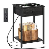 Oumilen Adult Nightstand End Table with Charging Station, USB Ports, Drawer and Storage Shelf, Black