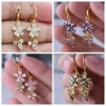 thumbnail image 2 of K-KED Fashion Gold Flower Zircon Ear Drop Earrings Women Wedding Delicate Jewelry Gifts A Pair-Green, 2 of 8