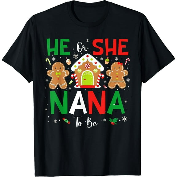 Gingerbread He or She Nana To Be Christmas Gender Reveal T-Shirt Tee
