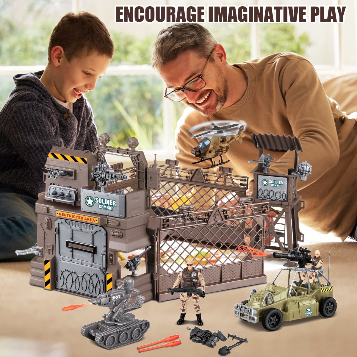 Losbenco Military Toys Set, Military Base Playset Army Men Action Figures and Weapon Gear Military Model Toy for Kids Boys Ages 3+