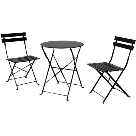 Premium Steel Patio Bistro Set Folding Outdoor Patio Furniture Sets 3 Piece Patio Set of Foldable Patio Table and Chairs Black