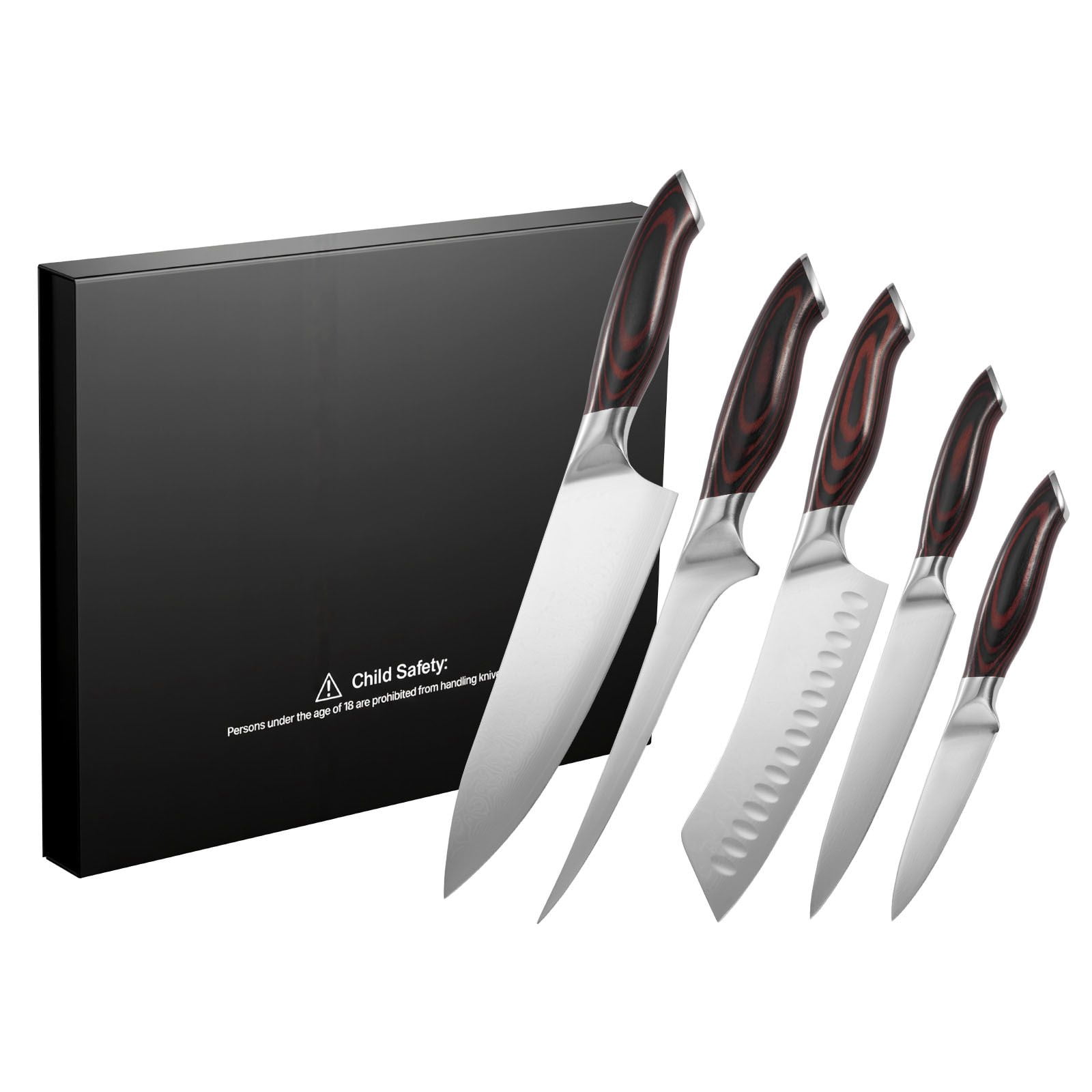 5-Piece Kitchen Knife Set, 8" Chef 7" Fillet 7" Santoku 6" Utility 3.5" Paring, Stainless Steel All-Purpose Cutlery for Home Cooking