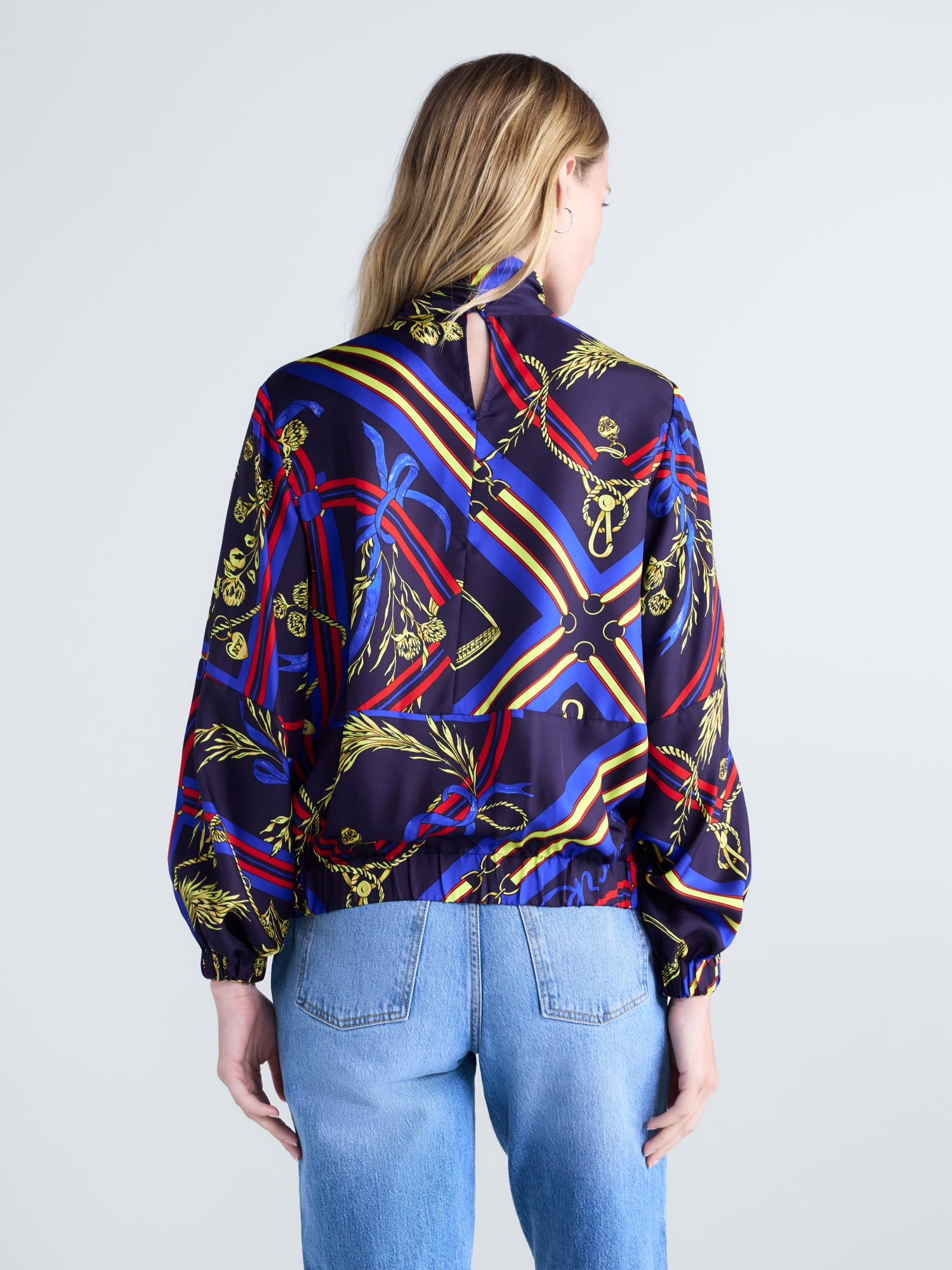 Free Assembly Women's and Women's Plus Silk Tie Neck Top with Long Sleeves, Sizes XXS-4X
