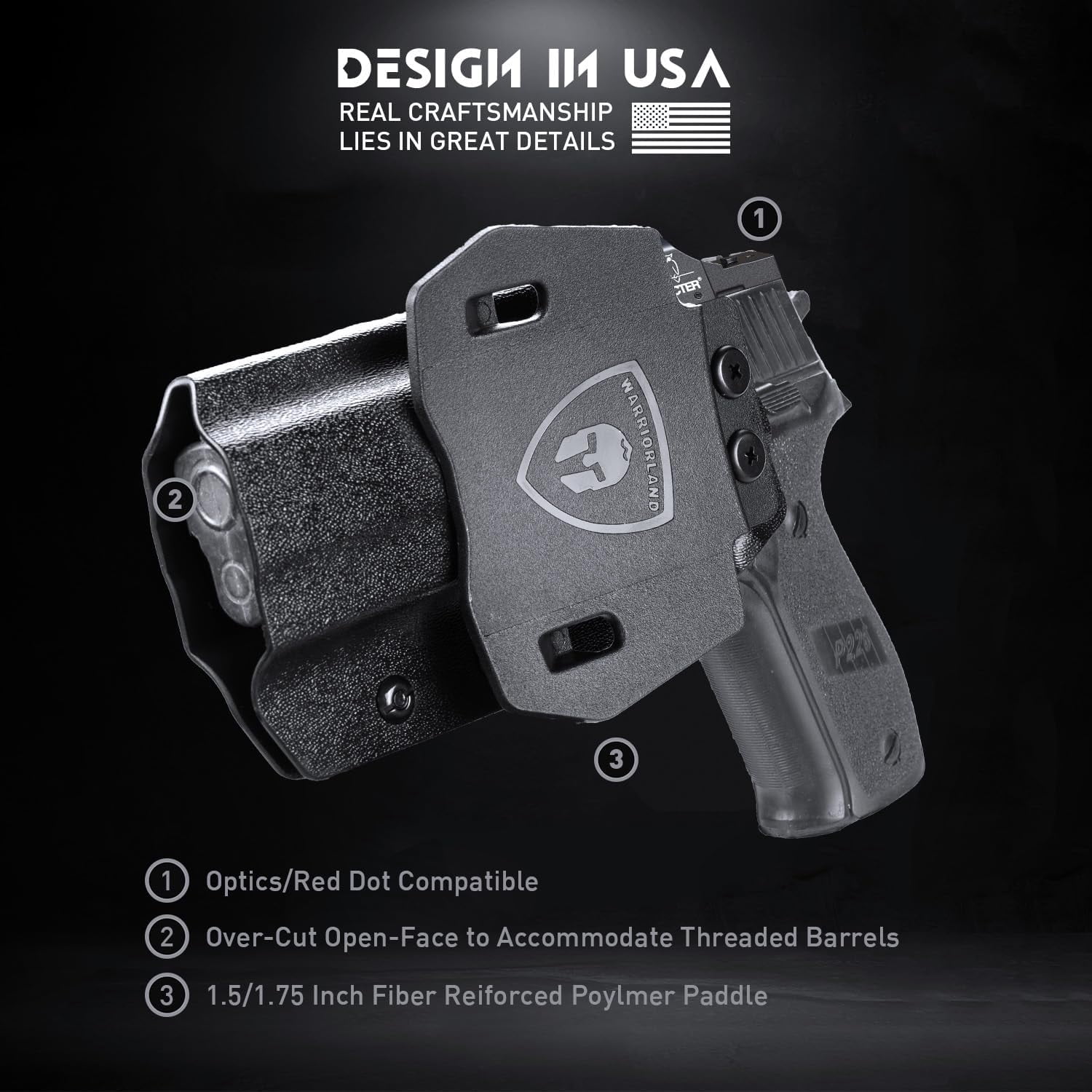 Sig P226 Holster OWB Kydex Holster Optics Cut: Sig Sauer P226 Full Size 4.4'' Pistol, Outside Waistband Open Carry P226 Holster with 1.75 Inch Paddle, Adj. Retention, Right Hand