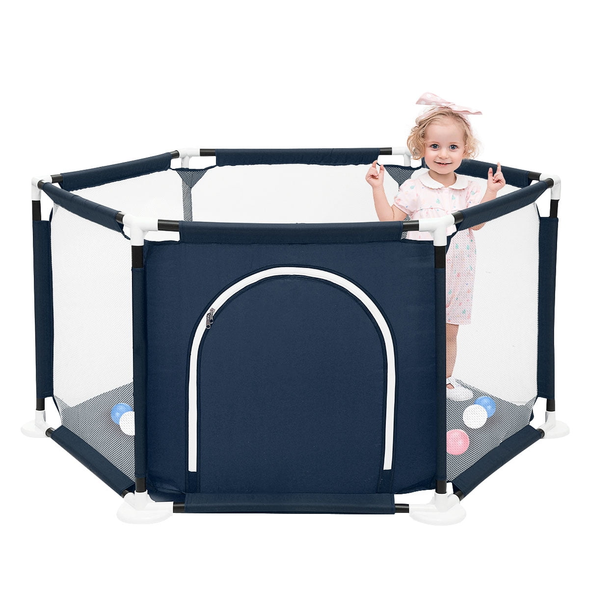 Blue Indoors or Outdoors Child Playpen Fence Playpen for Baby Safety Games Crawling Playpen for Babies Johgee Kids 5-Panel Foldable Portable Baby Playpen 