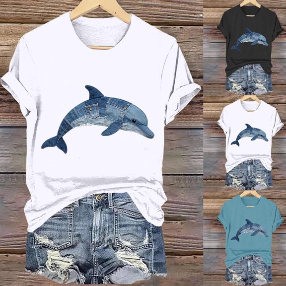 Qetyuw Graphic Tshirts for Women Short Sleeve Summer Causal Shirt Cute Printed Shirts for Women Plus Size Comfy Tees