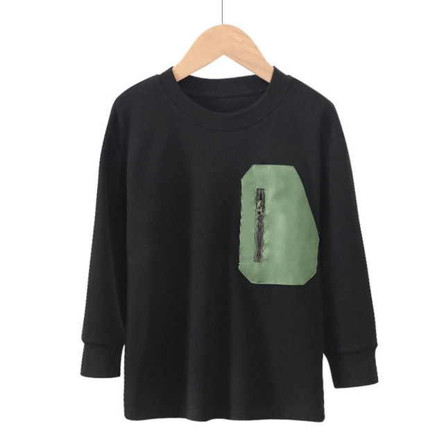 T-shirt à Manches Longues pour Adolescents, Imprimé Noir, Col Rond, Coton, Décontracté, Mode Garçon 12-16 Ans