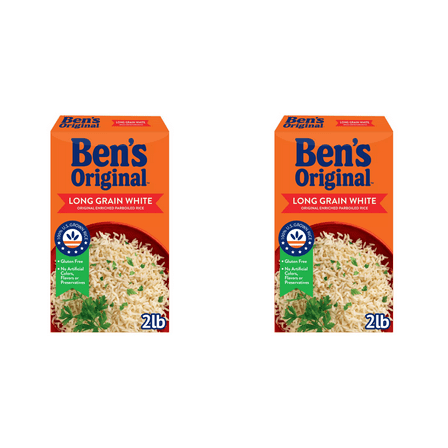 Ben's Original Enriched Long Grain White Parboiled Rice, 2 lb - Pack of 2 - Grocery Staple, Easy Prep, Family Favorite, Pantry Essential, Quick Meal