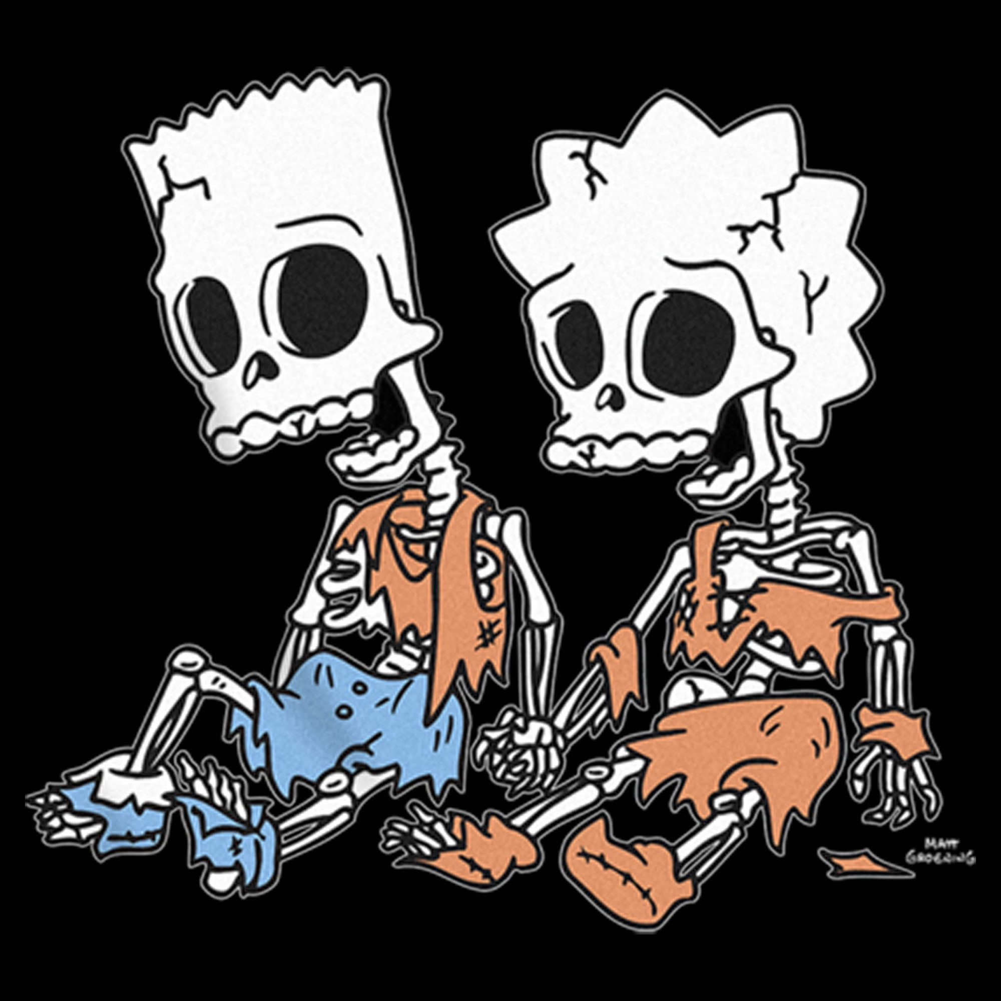 Boy's The Simpsons Skeleton Bart and Lisa Pull Over Hoodie Black Small