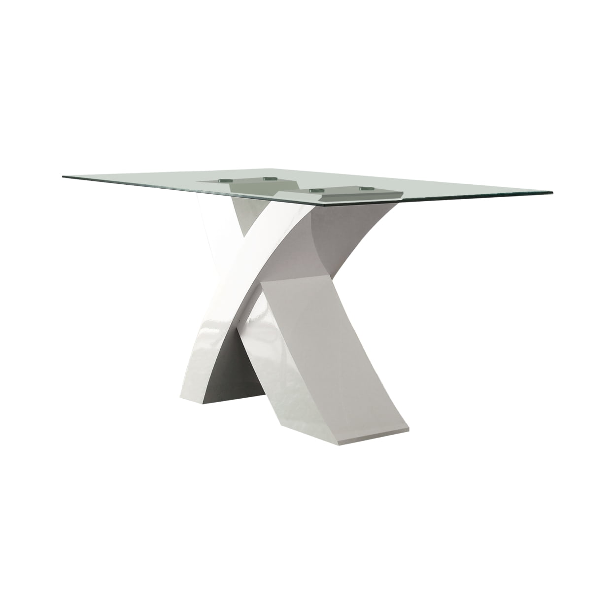 Glass Top Dining Table With X Shape Wooden Base White and Clear