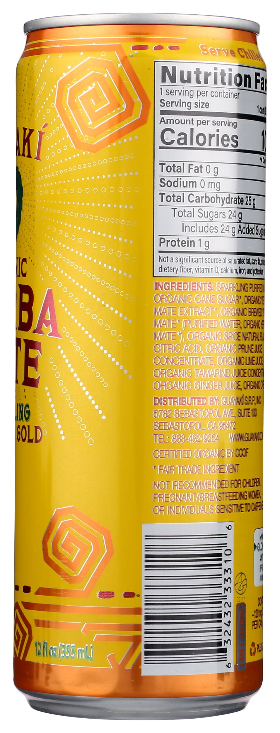 Pack of 12, Guayaki Yerba Mate Sparkling Classic Gold, 12 fl oz